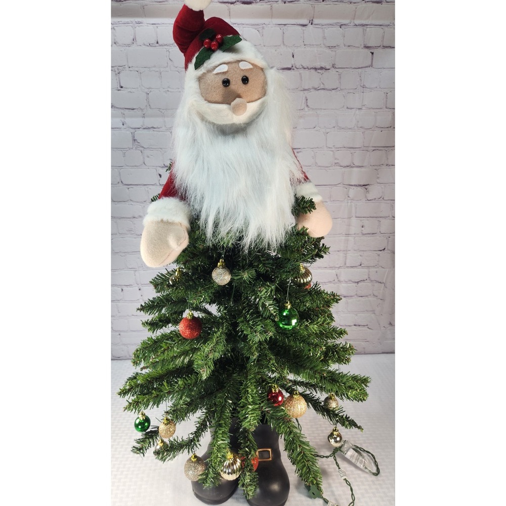 New! Holiday Time 25" Santa w/Black Boots Green Christmas Tree Clear Lights +